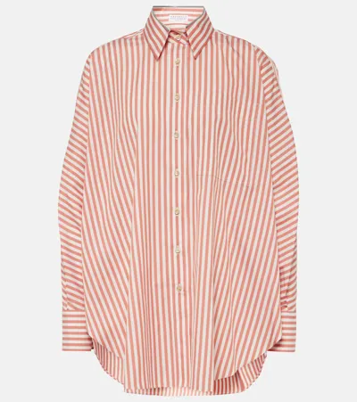 Brunello Cucinelli Oversized Striped Cotton Shirt With Adjustable Cuffs In Orange