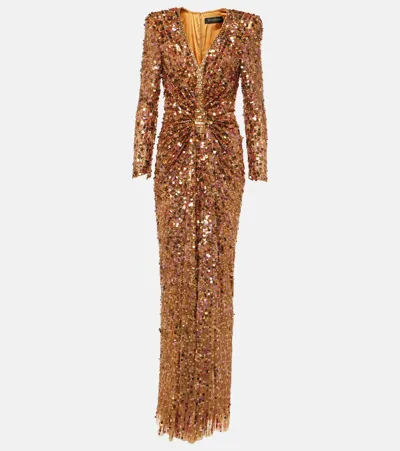 Jenny Packham Embellished Gown In Orange