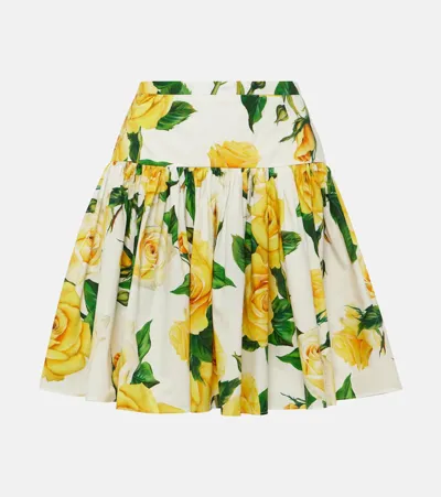 Dolce & Gabbana Pleated Floral-print Cotton-poplin Mini Skirt In Multicolor