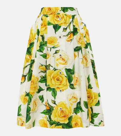 Dolce & Gabbana Printed Cotton Midi Skirt In Rose Gialle