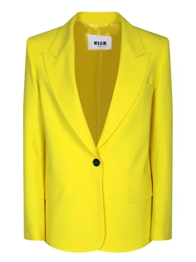 Msgm Single-breasted Peak-lapels Blazer In Gold