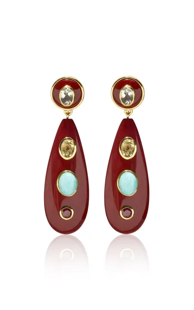 Lizzie Fortunato Torre Gold-plated Multi-stone Earrings In Burgundy