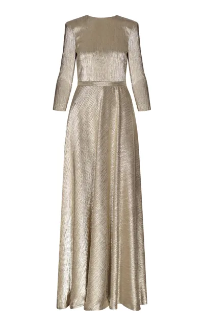 Andres Otalora Creyentes Metallic Plissé Maxi Dress In Gold