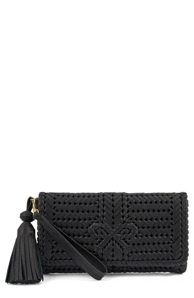 Anya Hindmarch Neeson Tasseled Woven Leather Clutch In Black