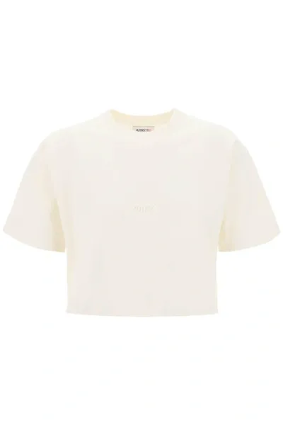 Autry Logo-patch Cropped T-shirt In White,neutro