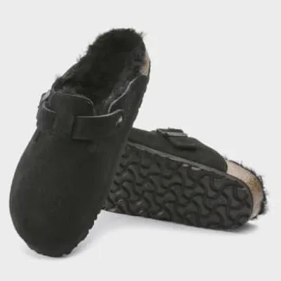 Birkenstock Black Shearling Boston Clogs