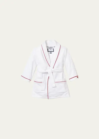 Petite Plume Kid's Solid Flannel Robe W/ Contrast Piping In White