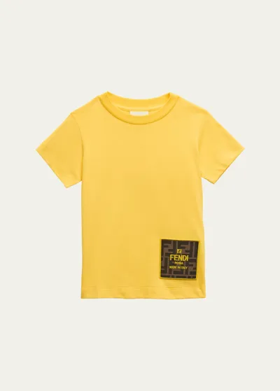 Fendi Kids' Boy's Embroidered Ff Logo Patch Short-sleeve Tee In Yellow