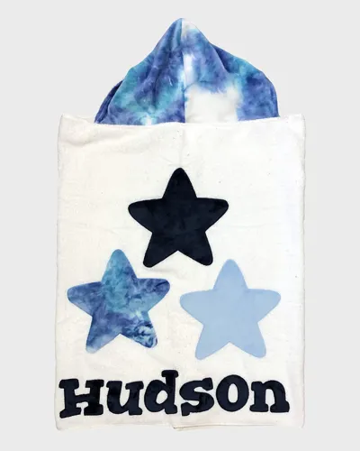 Boogie Baby Boy's Triple Stars Tie-dye Hooded Towel, Personalized In White