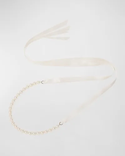 Jennifer Behr Pearl-embellished Ribbon Tie Necklace In Cream Pearl