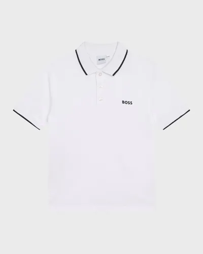 Hugo Boss Kids' Boy's Logo Cotton Knit Short-sleeve Polo Shirt In White