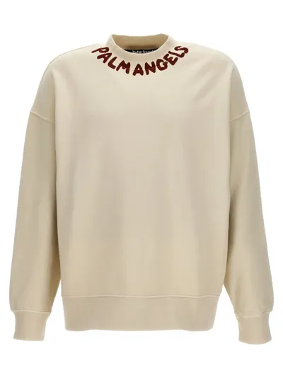 Palm Angels Logo Printed Crewneck Sweatshirt In Beige