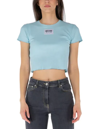 Moschino Jeans Lettuce Hem Cropped T In Blue