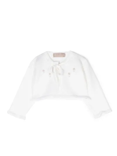 La Stupenderia Babies' Floral-embroidered Ribbed-knit Jacket In White