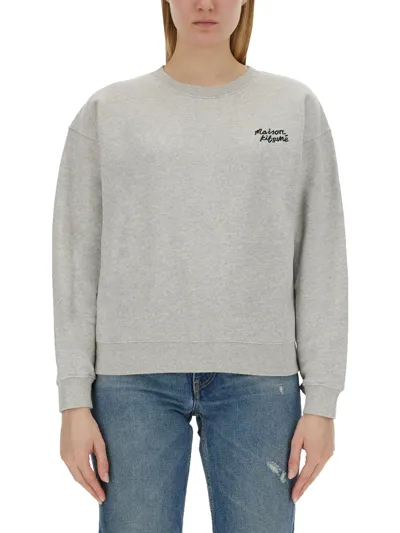 Maison Kitsuné Sweatshirt With Logo Embroidery In Grey