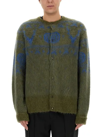 South2 West8 Khaki Jacquard Cardigan In Green