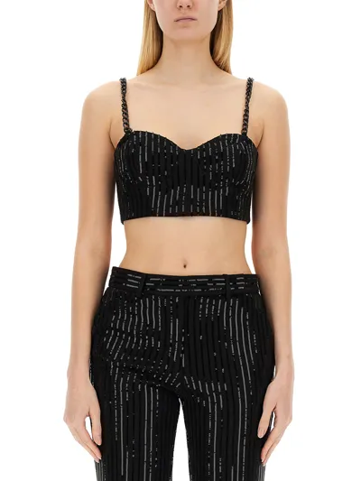 Michael Michael Kors Pinstripe Sequined Crepe Bustier Top In Black