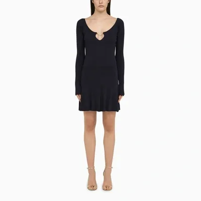 Jacquemus Long Sleeve Scalloped Mini Dress In Blue