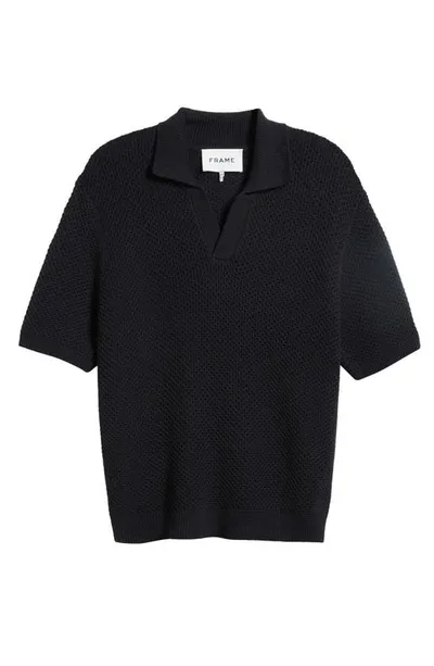 Frame Open Weave Polo Sweater Noir Cotton