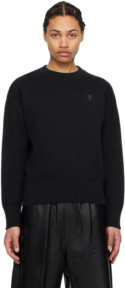 Ami Alexandre Mattiussi Tonal Ami De Coeur Crew Neck Sweater In Black