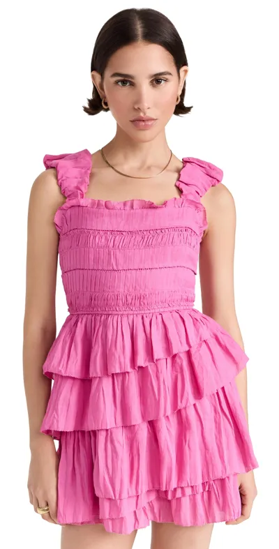 Sea Cole Smocked Ramie Sleeveless Tiered Dress Pink