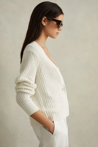 Reiss Ivory Ariana Cotton Blend Knitted Cardigan