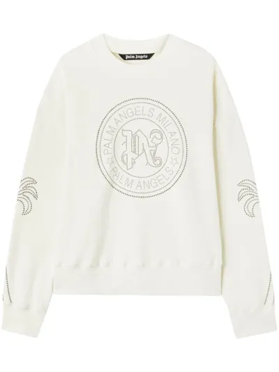 Palm Angels Logo-embellished Cotton Sweatshirt In White