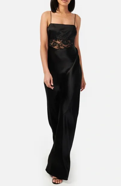 Cami Nyc Zelda Lace Panel Satin Gown In Black