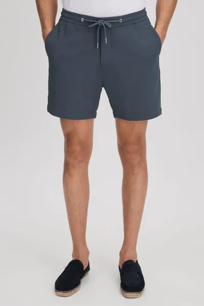 Reiss Newmark Basketweave 5.75 Drawstring Shorts In Airforce Blue