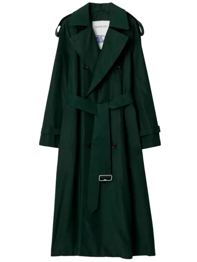 Burberry Long Silk Trench Coat In Ivy