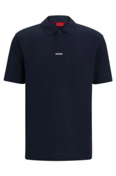 Hugo Cotton-piqu Polo Shirt With Logo Print In Blue