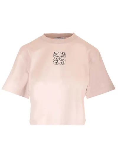 Off-white Bling Leaves Arrow T-shirt In Pink