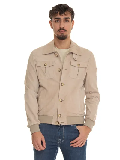 Peuterey Destinysuedeacc Leather Harrington Jacket In Beige