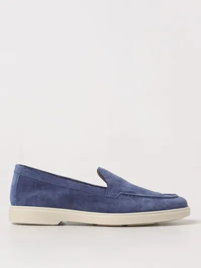 Santoni Almond-toe Suede Loafers In Blue