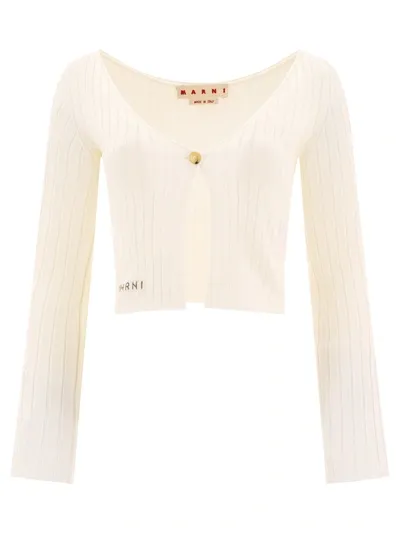 Marni Ribbed Cardigan In White