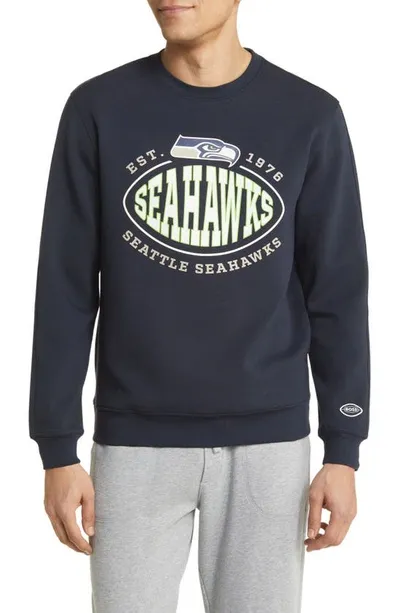 Hugo Boss Boss X Nfl Cotton-blend Sweatshirt With Collaborative Branding In Seahawks Dark Blue