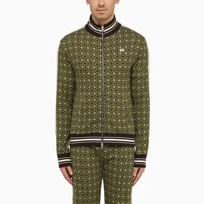 Wales Bonner Power Track Top Cotton Jacquard Olive Dark Brown In Green