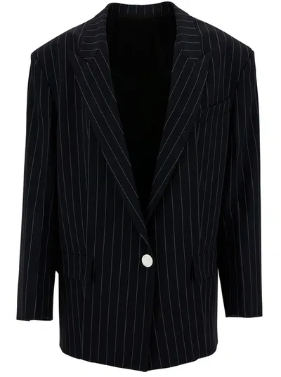 Attico Glen Pinstripe Single-breasted Blazer In Blue