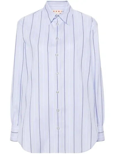 Marni Striped Straight-collar Cotton Shirt In White