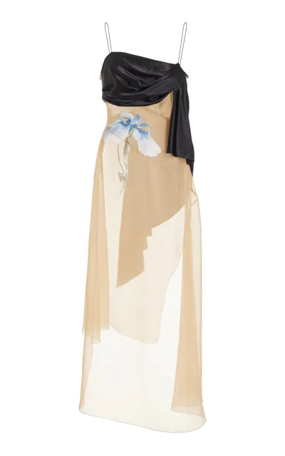 Givenchy Sash-detailed Iris-embroidered Silk Midi Dress In Neutral