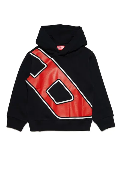 Diesel Kids' Logo-flocked Cotton Hoodie In Black