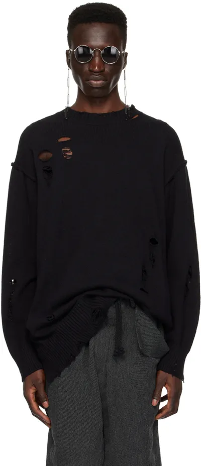 Yohji Yamamoto Black Distressed Sweater In 2 Black