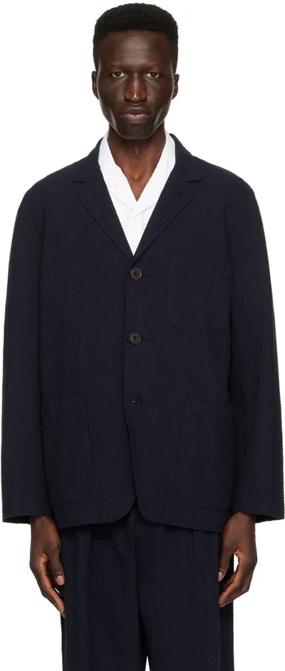 Universal Works Navy Three-button Blazer In Dark Navy