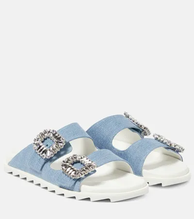 Roger Vivier Slidy Viv Strass Buckle In Blue