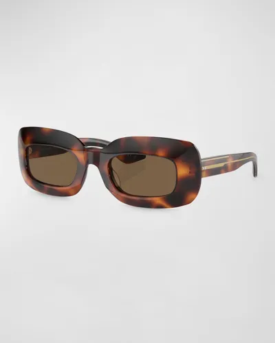 Khaite X Oliver Peoples Beveled Acetate Rectangle Sunglasses In Brown