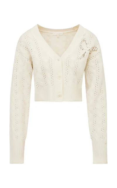 Loveshackfancy Leonta Pointelle Wool-cashmere Cardigan In Off-white