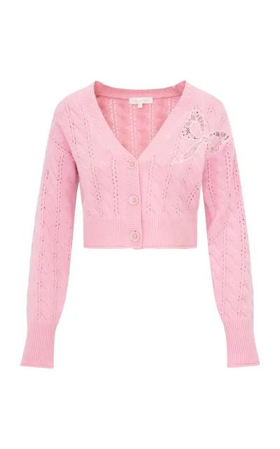 Loveshackfancy Modine Embellished Wool Cardigan In Light Pink