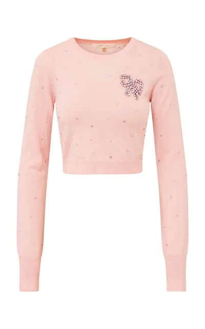 Loveshackfancy Pammie Embellished Wool Sweater In Light Pink