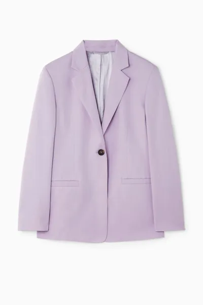 Cos Single-breasted Linen-blend Blazer In Purple