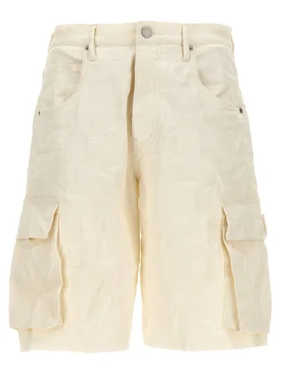 Purple Brand High Shine Cargo Bermuda Shorts In White